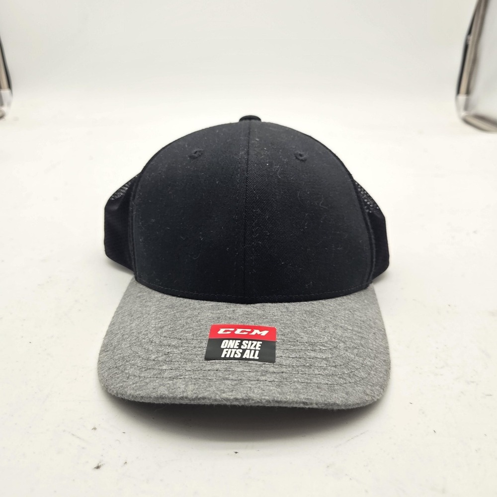 CCM Hat Cap Snap Back Black Gray Mesh Trucker One Size Mens Hockey Logo Casual